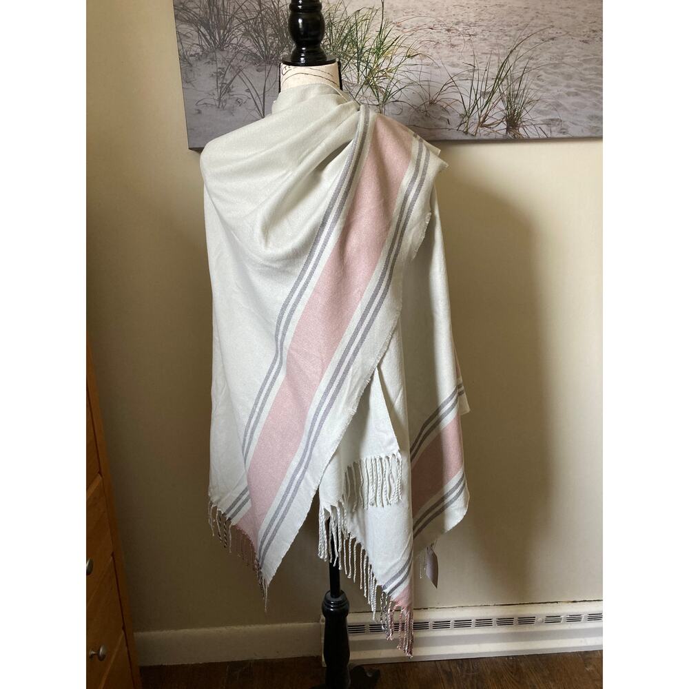 NWT Siizu Causebox blush pink/grey/cream stripe poncho scarf shawl, one size